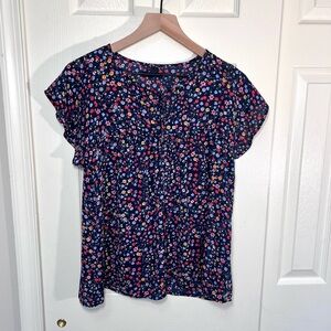 Gap Navy Flowy Floral Print Whimsy Navy Multi Color Top Size S